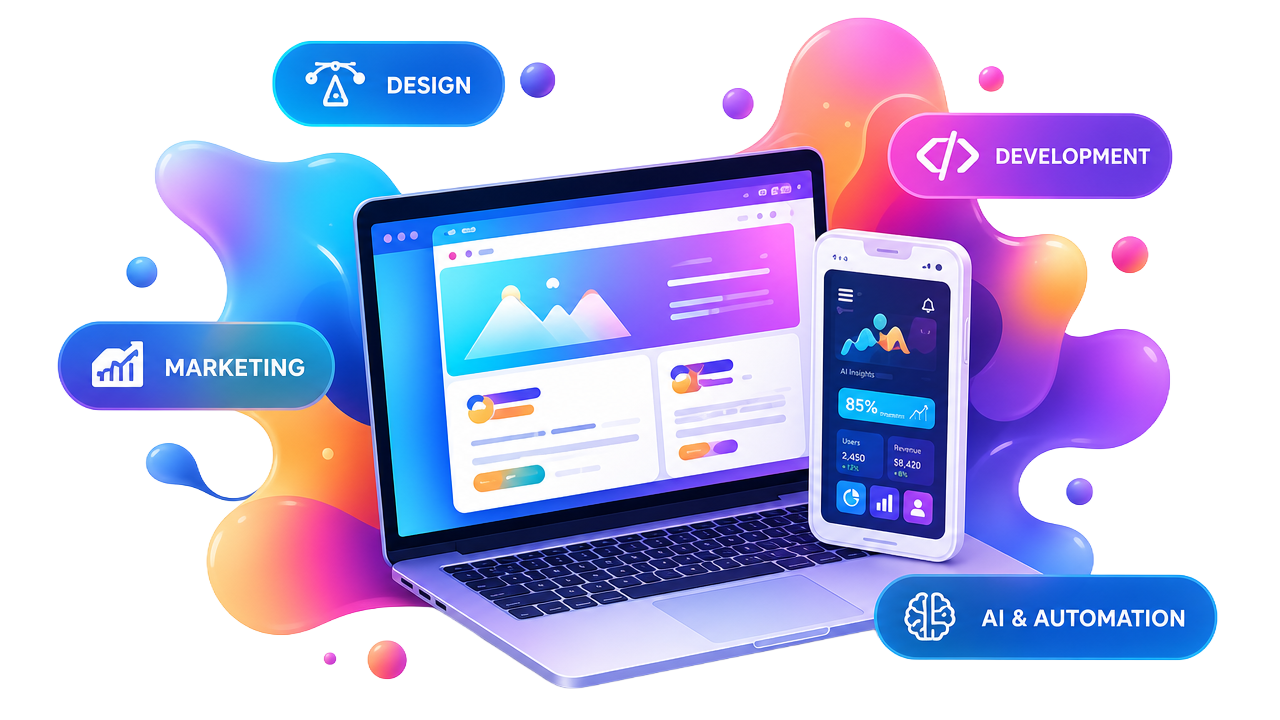 Advin digital services presented on laptop and mobile screens